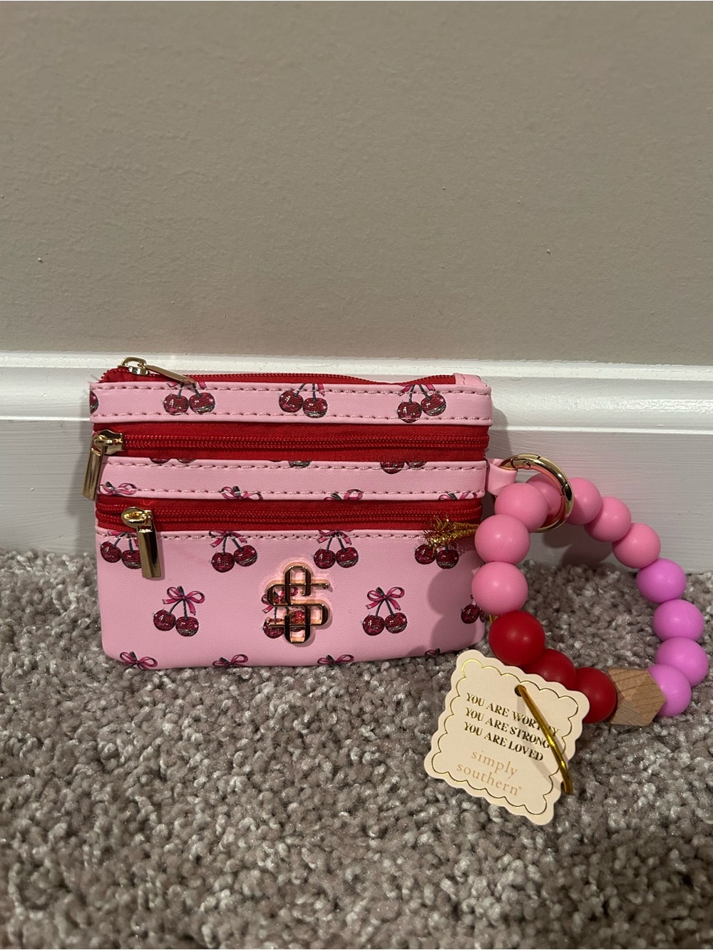 Simply Southern Pink Cherry Cosmetic Bag & Wristlet Set - NWT - Picture 4 of 5